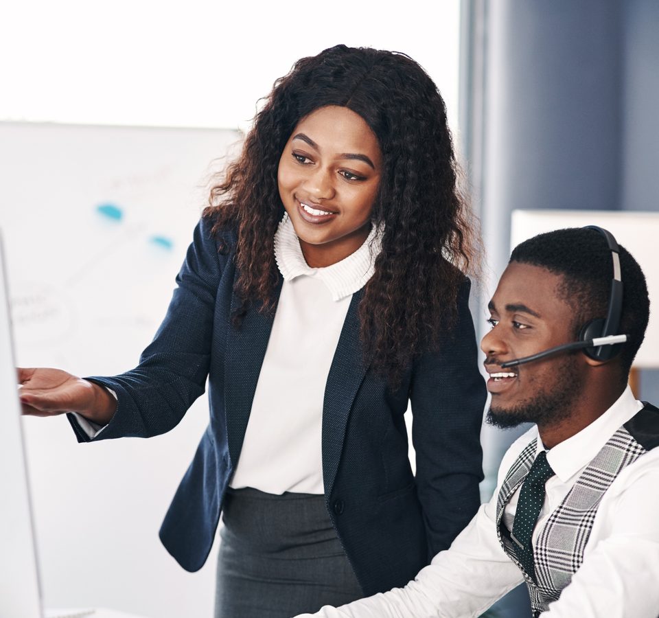 A trainer working with a service professional